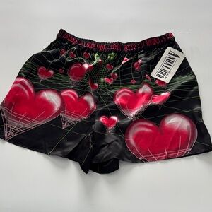 Women's High Waist Heart Print Shorts - Black and Red